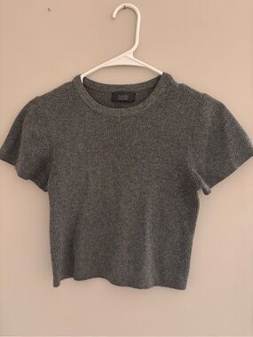Nuuds Gray Rib-Knit Short Sleeve Baby Doll Crop Top‎